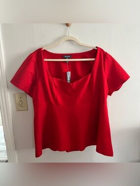 Modcloth 2X Square Neck Red NWT Pullover Top Preppy Feminine Romantic